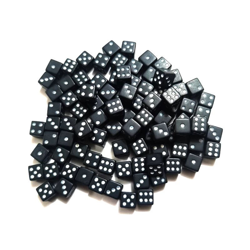 100Pcs Mini Small D6 Black Dice 8mm 10mm 12mm With Square Angle Color White Point Dices For Board Games Accessory