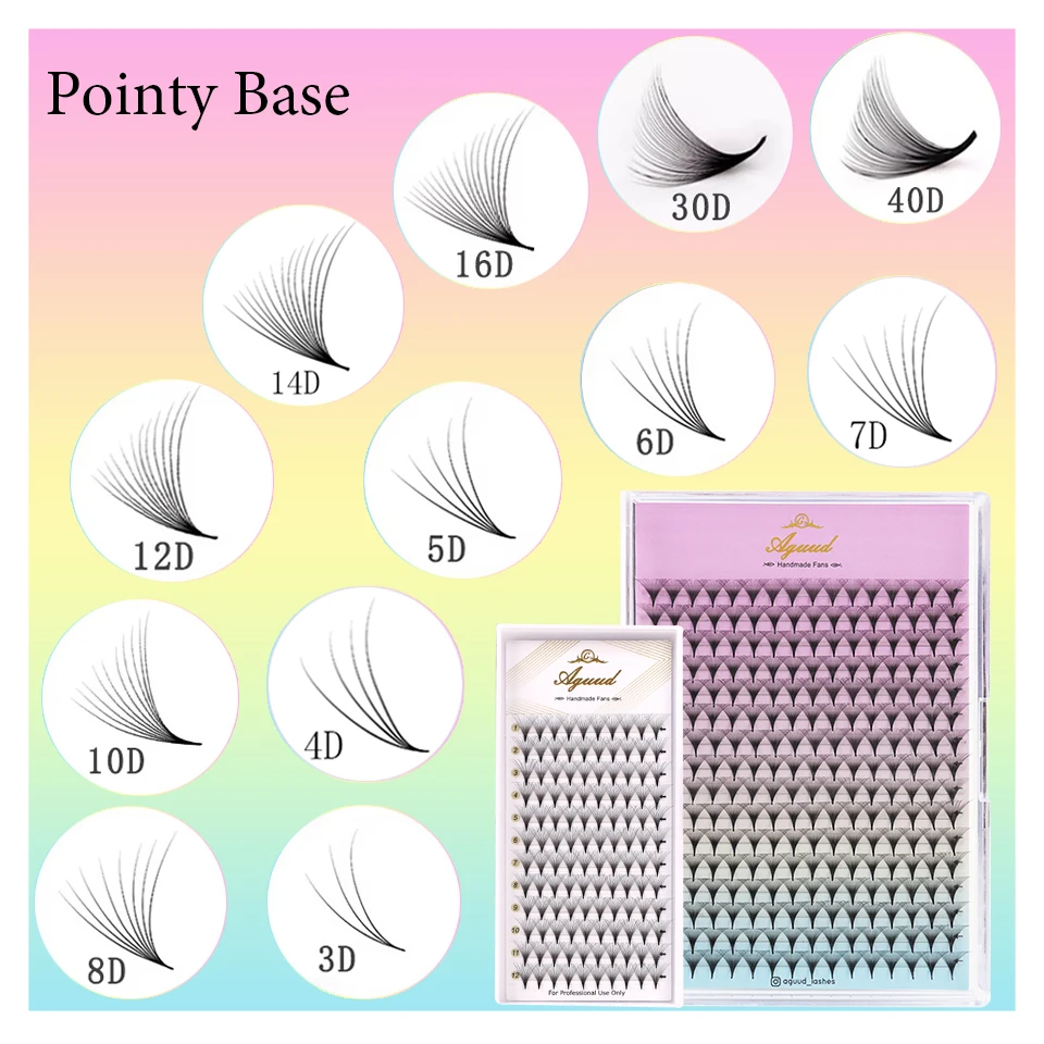 

AGUUD 30D 40D Sharp Slim Narrow Base Eyelash Extensions Pointy Base Premade Volume Fans Lash Medium Stem Sharp Cluster Eyelashes