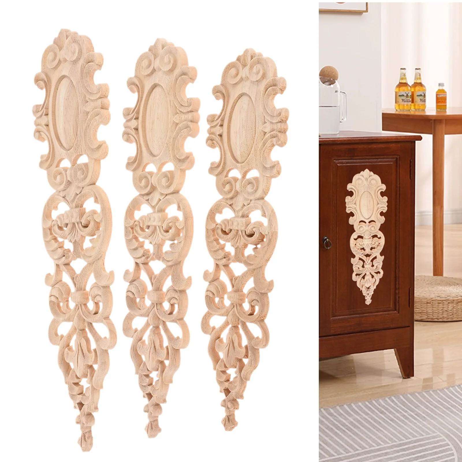 1/2/4pcs Unpainted Wood Carved Corner Decals Long Vertical Oak Strip Carved Corner 30/35/42cm Decor Cabinet Door Wall Wardrobe