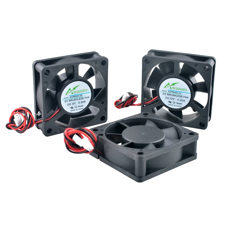 ACP6020 60mm 60x60x20mm Axial Cooling Fan 5V/12V/24V DC 2-Pin for Charger, Power Supply, Frequency Converter Cooling System