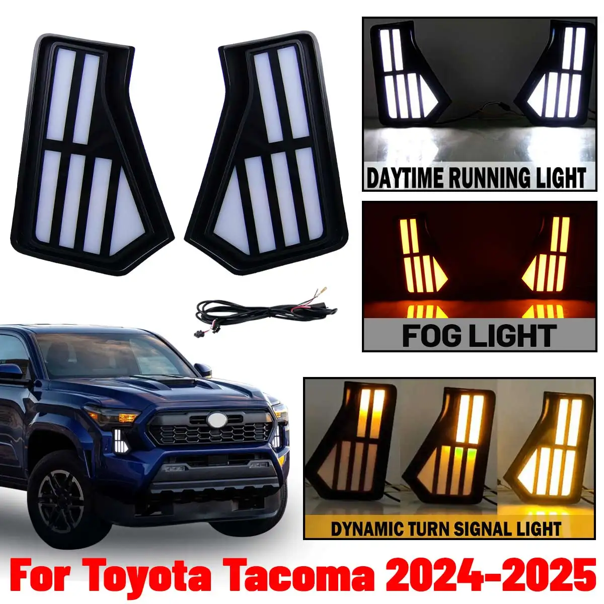 

2pcs Car DRL Front LED Daytime Running Lights Daylight Turn Signal Fog Lamp Headlight Assembly For Toyota Tacoma 2024 2025