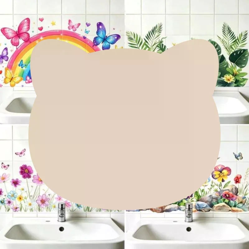 Wall Sticker Fresh Floral Pattern Sink Area Background Bathroom Decoration Self-Adhesive Removable Waterproof No Peel