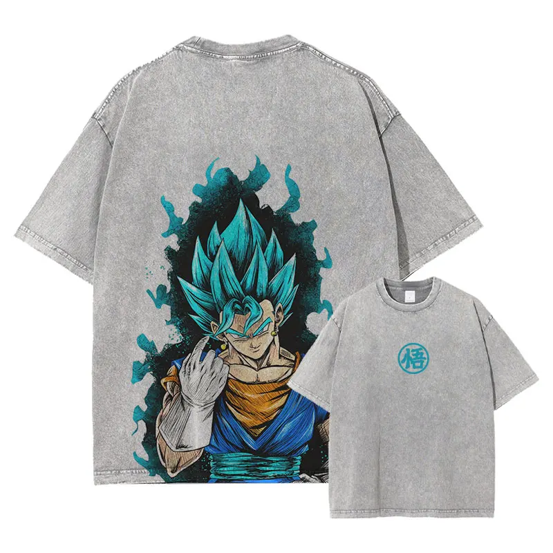Anime Dragon Goku Ball T-Shirts Trunks Vegeta Vintage Washed T-Shirt Manga DTG-Druck Übergroße Oberteile Herren 100% Baumwolle