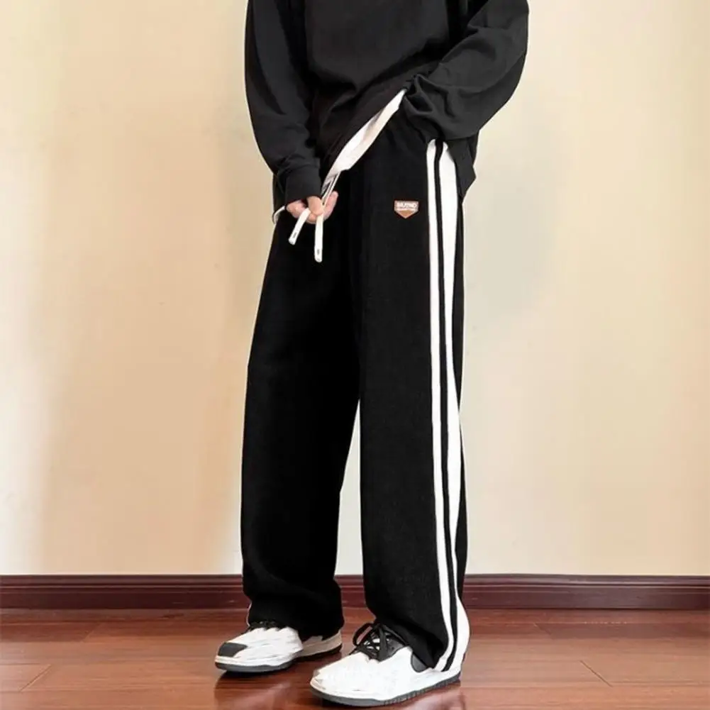 

Men Winter Sweatpants Men's Thick Plush Wide Leg Sweatpants with Deep Crotch Drawstring Waist Casual Streetwear for Hip for Men