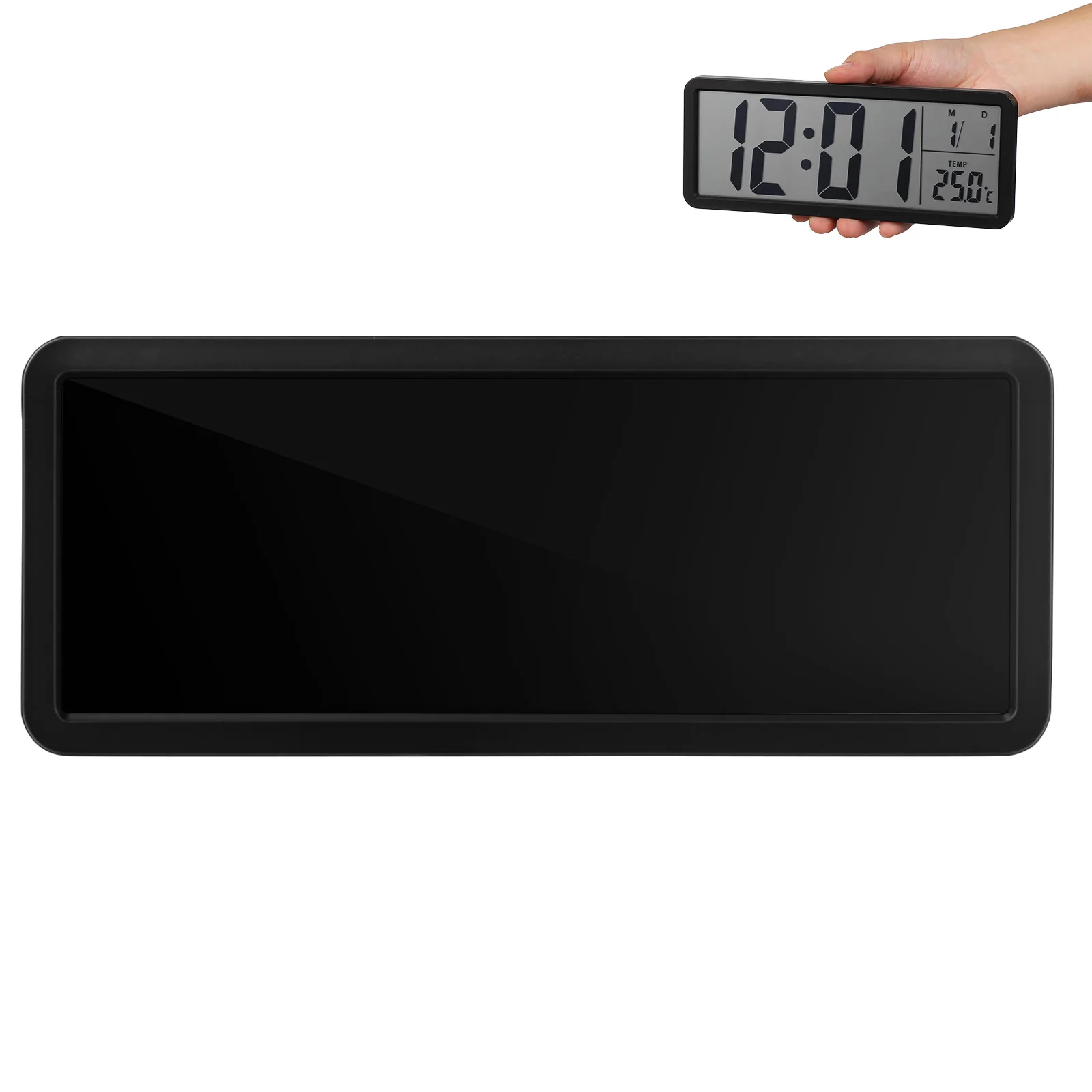 Large Display Digital With Temperature Date Led Mounted For Home Office Bedroom Operated Electronic Wall Black Metal