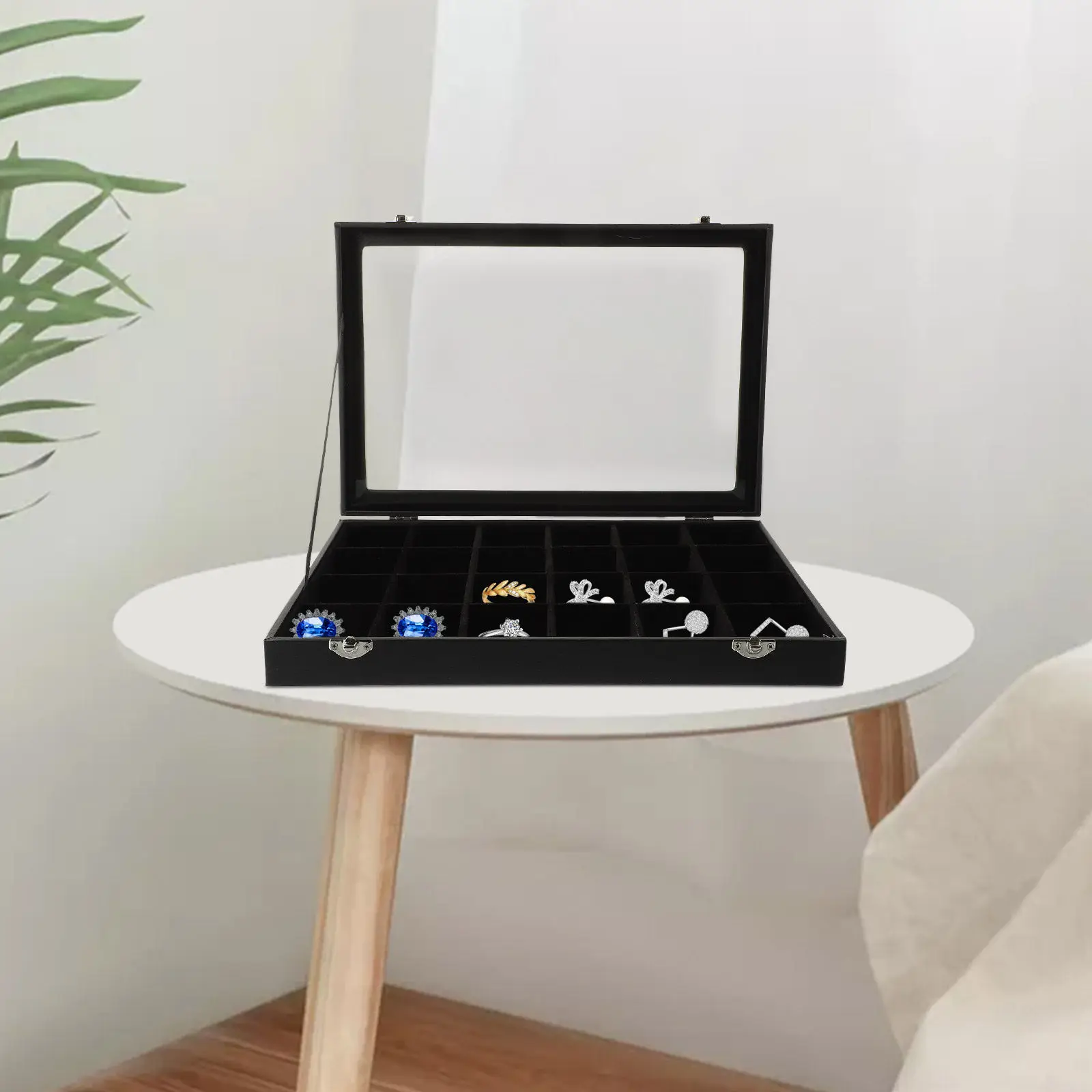 

Шкатулка для хранения ювелирных изделий с прозрачной стеклянной крышкой, компактный штабелируемый демонстрационный футляр для колец, ожерелий, серег, браслетов