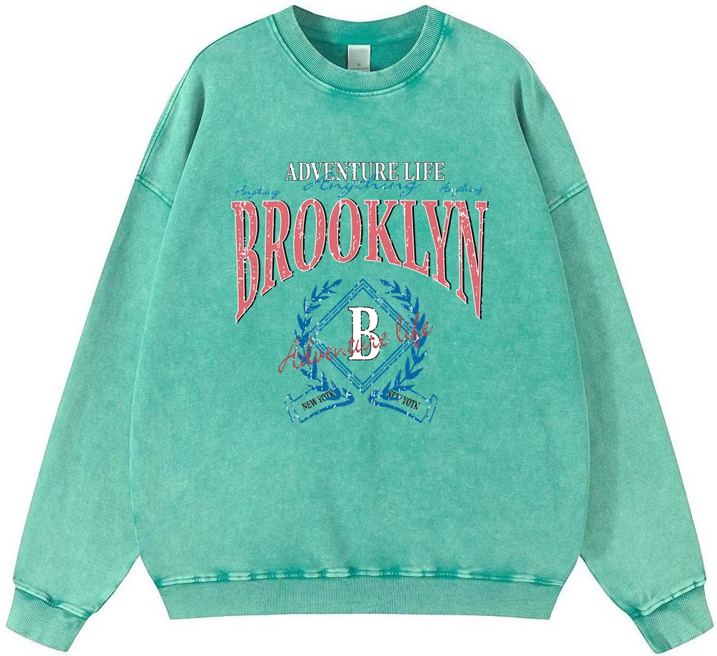 Adventure Life Anything Brooklyn Man Vintage Washed Cotton Sweatshirt Pullover Fashion Casual Autumn Loose Tops