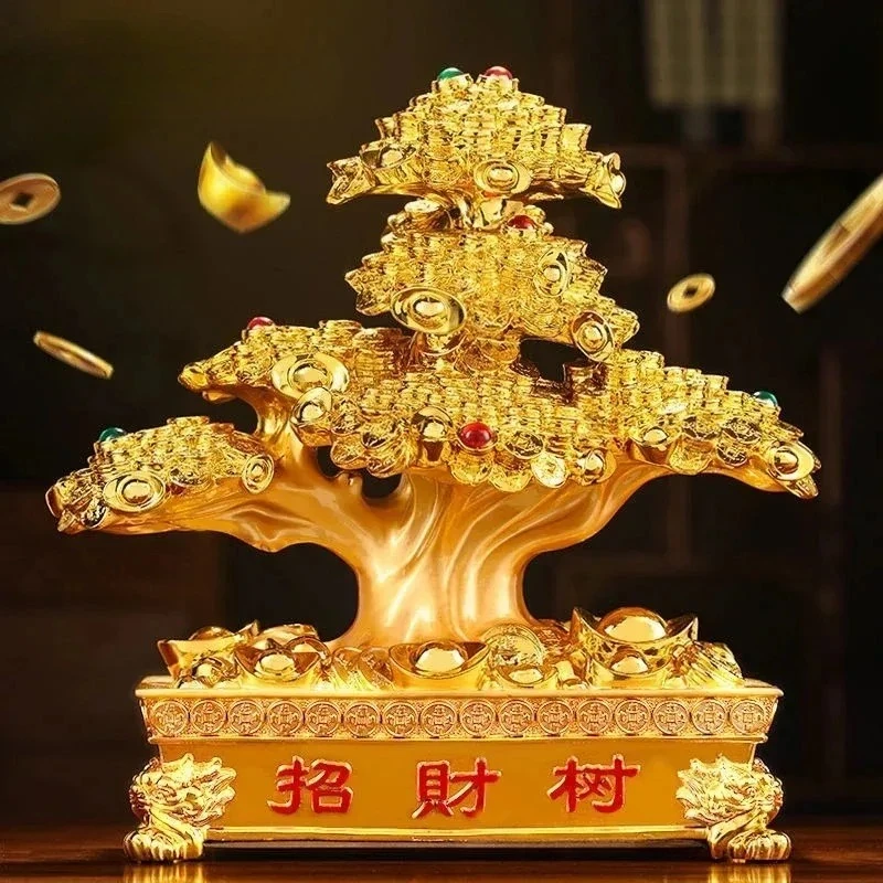 Sand Gold Wealth Making Tree Wealth Acquisition Ornaments Living Room Wine Cabinet Resin Decoration Opening Gift Zhaocai Tree