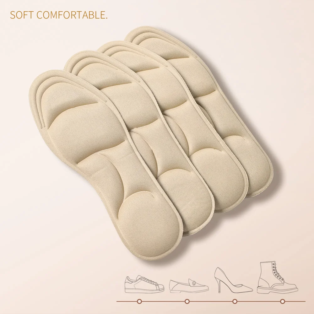 Semelles intérieures en mousse à mémoire de forme 5D, 4 pièces, épaisses, respirantes, absorbant les chocs, inserts confortables pour talons hauts