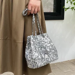 Sequins Handbags Silver Bag Women Crossbody Bag Bling Fashion Lady Bucket Handbags Girls Glitter Purses Shoulder Bag Clutch 2023