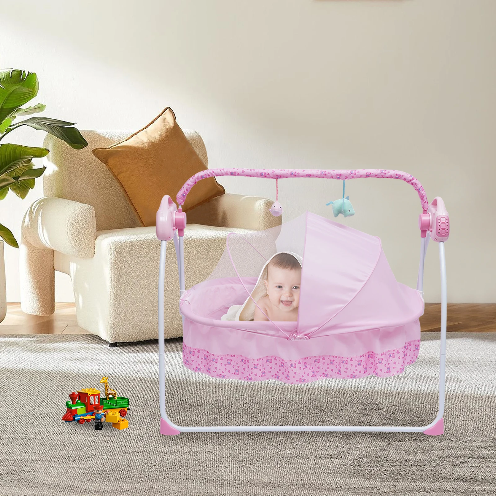 Electric Baby Cradle Swing Auto Rocking Chair Remote Control Detachable Foldable Infant Bed  0-18 Months 55 lbs Weight Capacity