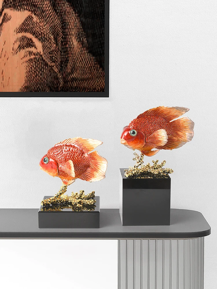 Enamel goldfish ornaments home decorations luxury high-end living room TV cabinet wine cabinet happy ever after furnishings.