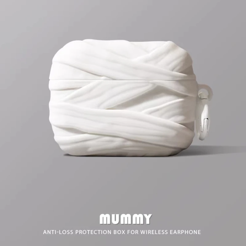 Für AirPods Pro3 4 3 2 1 Pro Pro2 Kopfhörer-Hülle 3D Kreative Mumien-Design Coole Silikon-Cartoon-Kopfhörerbox mit Anhänger-Abdeckung