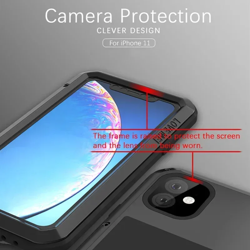 Heavily armored LOVE mei Aluminum metal case for iPhone 14 Plus 13 12 11 Pro Max Fully shock-proof Sturdy cover screen protector