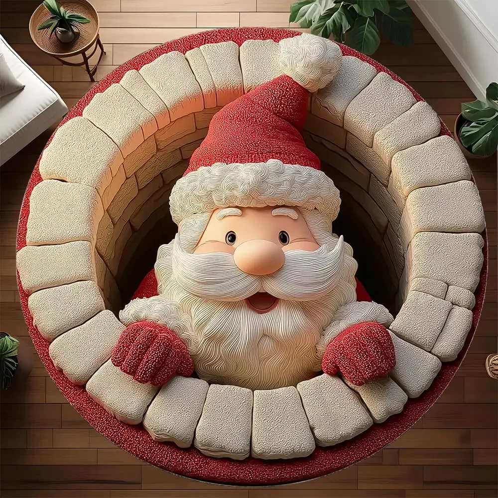 Christmas Themed Circular Carpet Mat Set Christmas Gnome Pattern Floor Mat Home Party Decoration Carpet Holiday Foot Mat