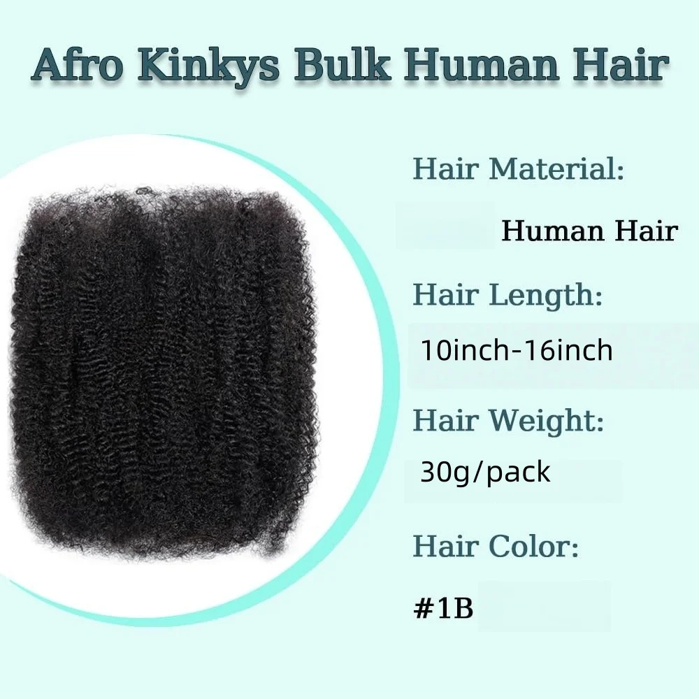 Human Crochet Hair 4C Afro Kinky Curly Bulk Hair 30g/pack– Springy Twist Hair for Dreadlock Extensions, Mini Twist Braiding