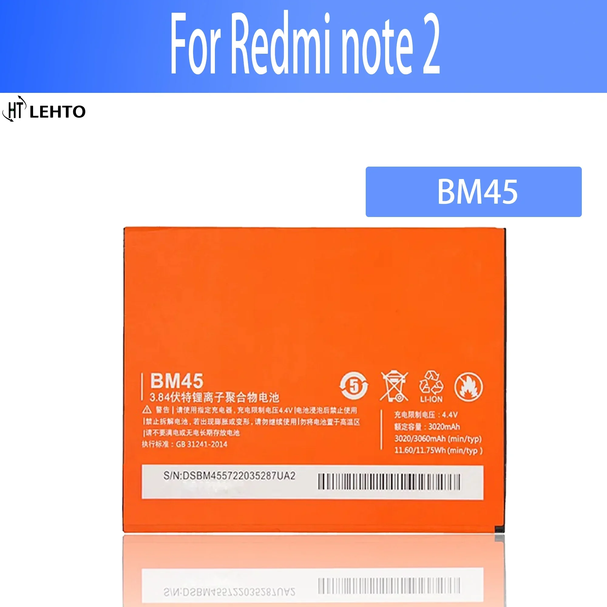 100% New high capacity BM45 Battery for Xiaomi Redmi Note 2 Honmi Note2 Phone Batteries