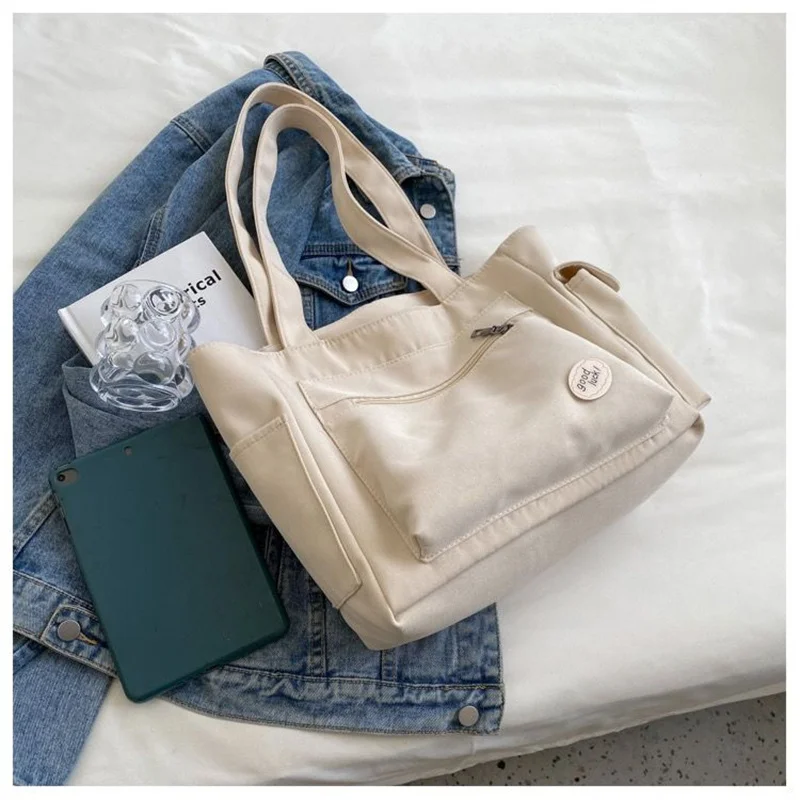 Korean Style Women Casual Tote Large Capacity Reusable Canvas Tote Bag Shopping Bag High Quality Casual Handbag Shoulder Bag