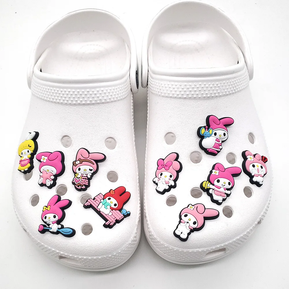 10Pcs/Set Sanrio Melody Series Shoe Charms for Clogs Bubble Slides Sandals PVC Shoe Decorations Buckle Accessories for Kids