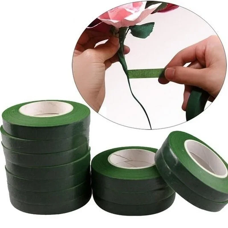 

12 Rolls Grafting Tape Self-adhesive Green Paper Film Floral Stem for Garland Wreaths DIY Craft Artificial Silk Flower Wrap