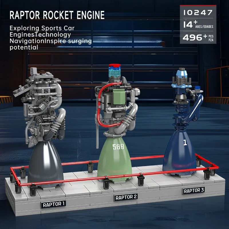 MOULDKING Raptor Rocket Engine Building Blocks Mechanical Science and Education Model Kids DIY Toy Adults Creative Gift 10247