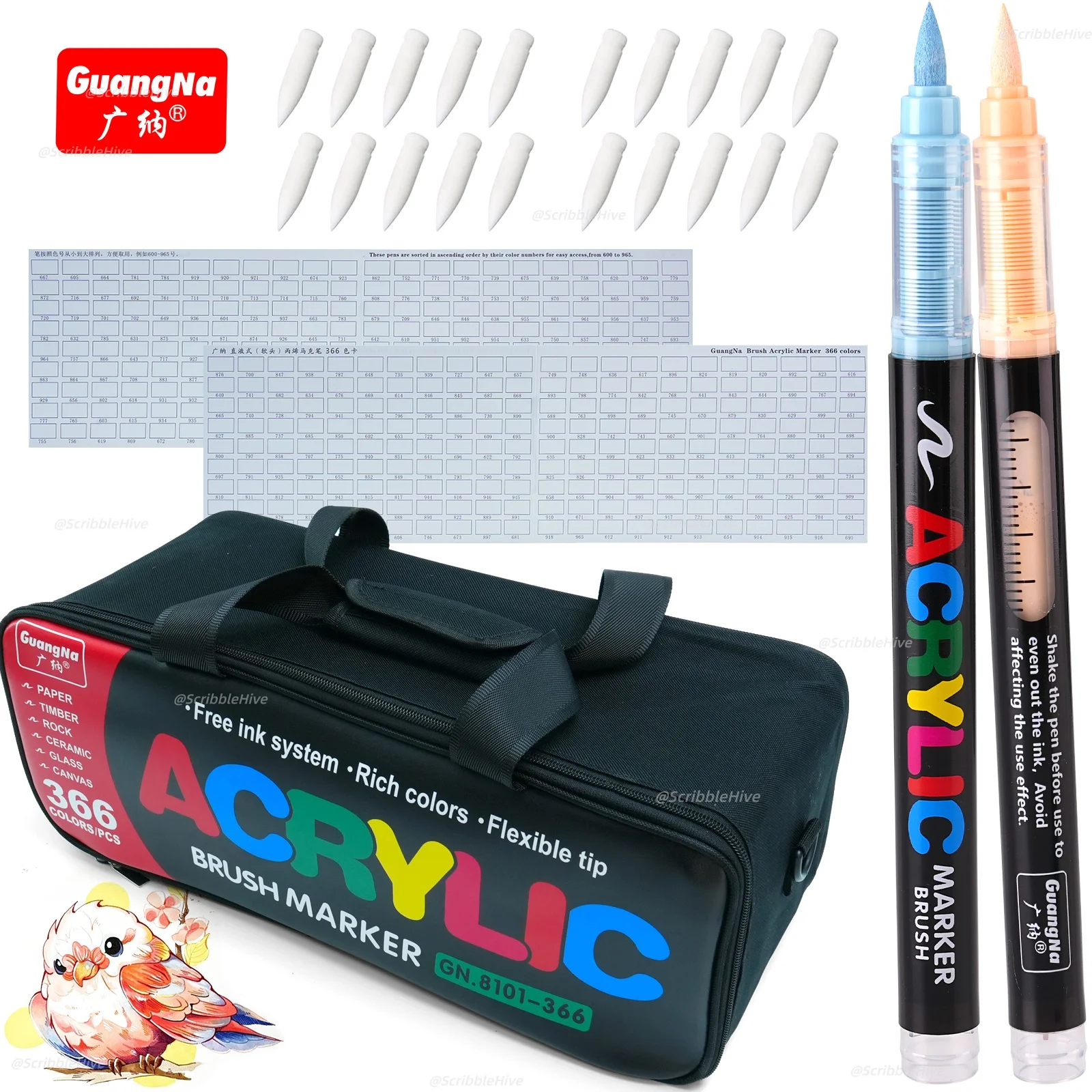 366 Farben 2026 Neue Acryl-Farbmarker mit Weicher Pinselspitze, Malstifte und Acrylfarben-Stifte für DIY-Handwerk, Professionell