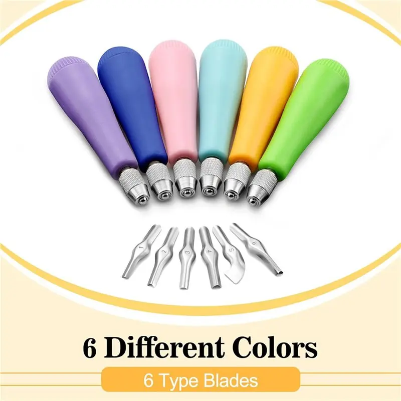 L68A 24Pack Craft Linoleum Cutter Kit Carving Tools Assortment Linocut Tools Block Cutters For Block Printing, Assorted Color
