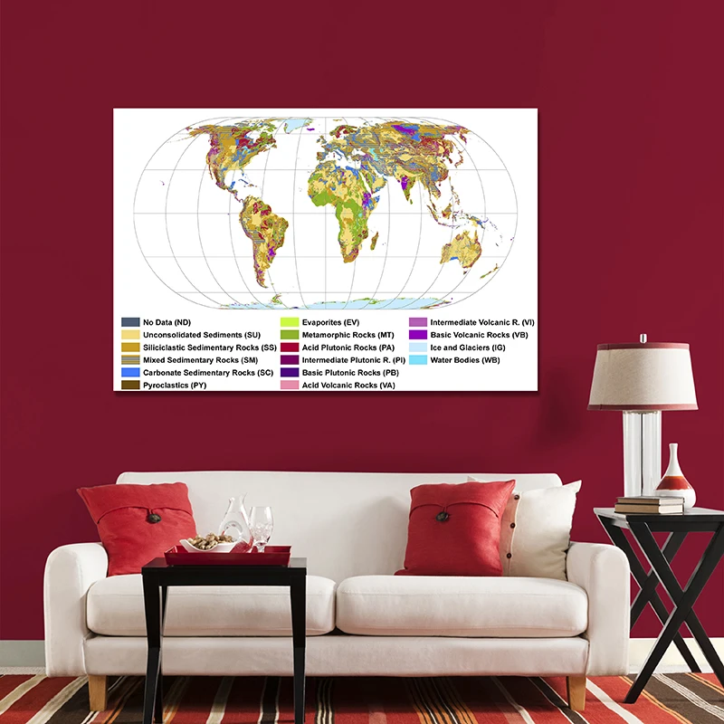 Carte du monde en anglais - Carte géologique, outils touristiques, outil d'éducation géographique, fournitures pour la maison, l'école et la salle de classe