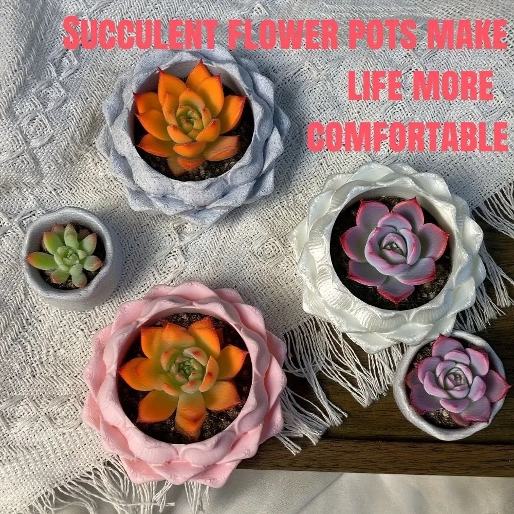 Lotus Shaped Succulent Plant Pot 3D Printed Flower Vase Growing Pots with Drainage Hole Plastic Nursery Pots for Home Decoration