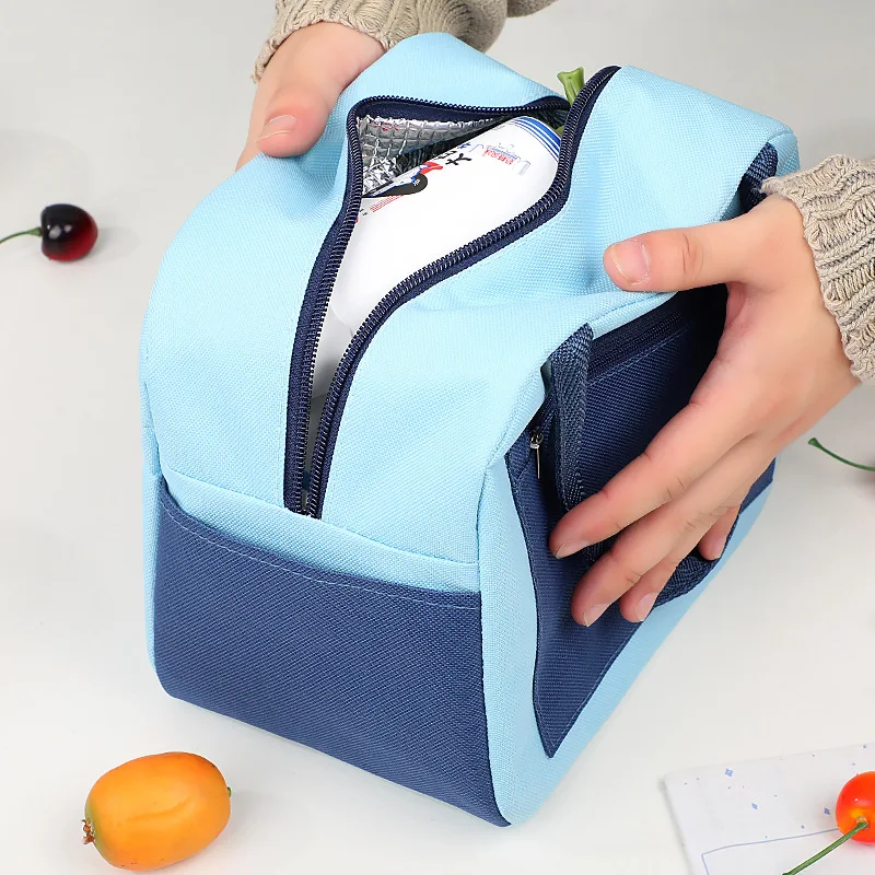 Lunch Bag Heat Insulation Colorblock Pocket Large Capacity Lunch Box Storage Bag Student Lunch Bags Picnic Food Storage Tote New