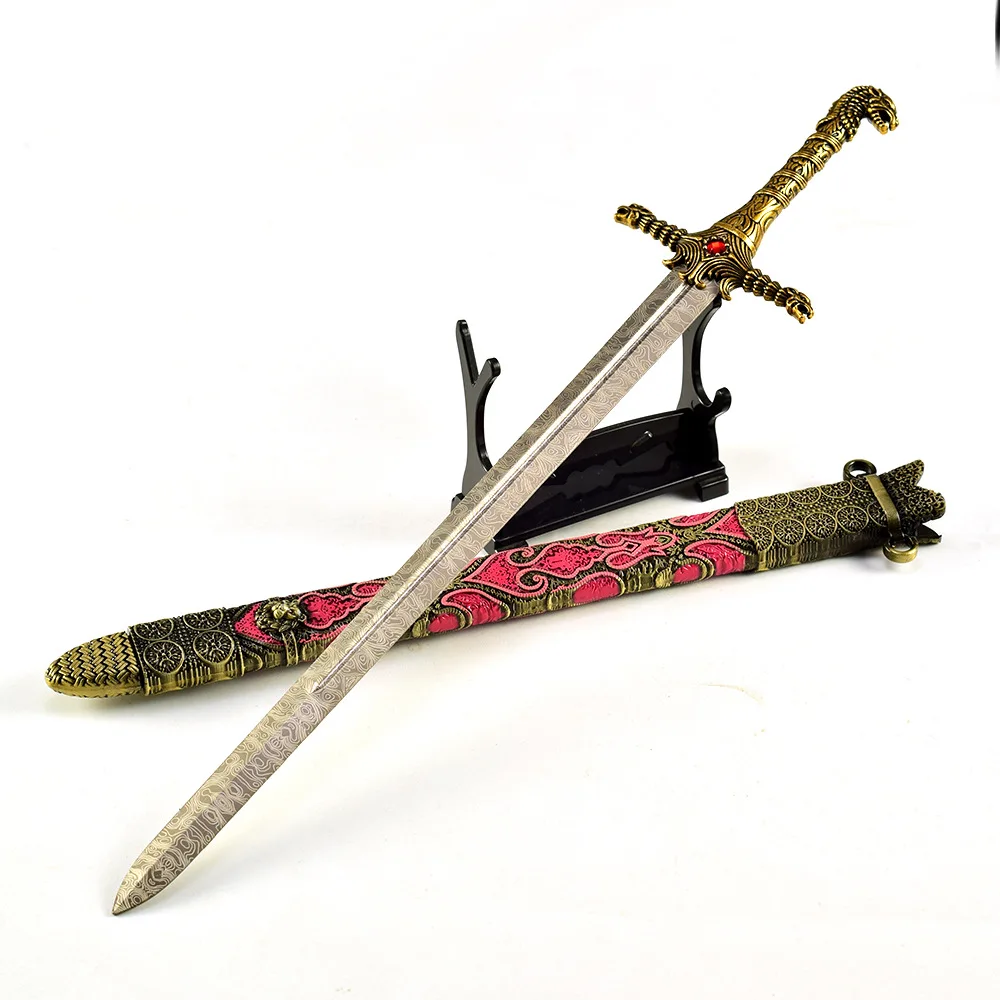 30cm Power Game Film Peripheral Damascus Steel Pattern Oath Keeper Sword Metal Craft Ornament Model Medieval Sword Toy Katana