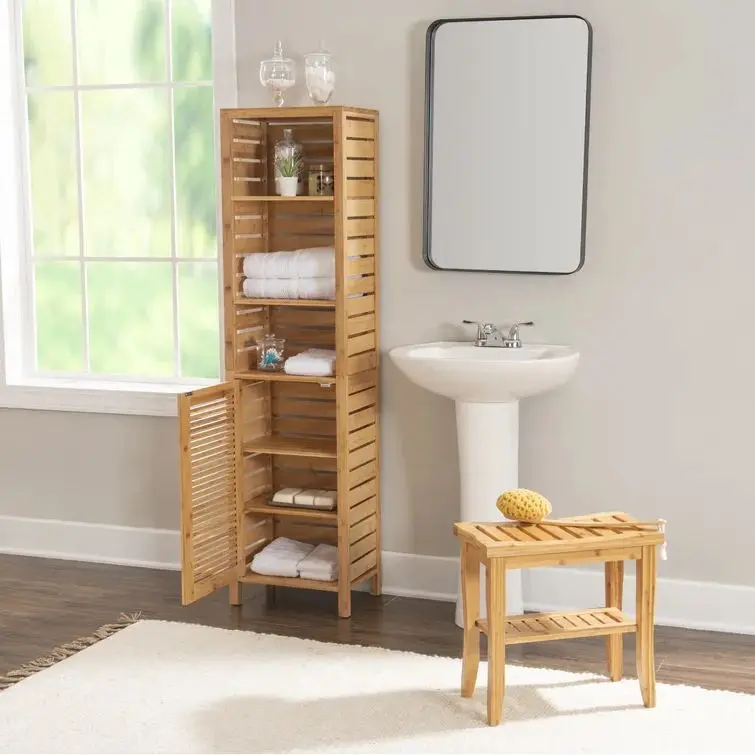 

Modern Multi-functional 6-tier Bamboo Storage Rack with Bottom Door Cabinet