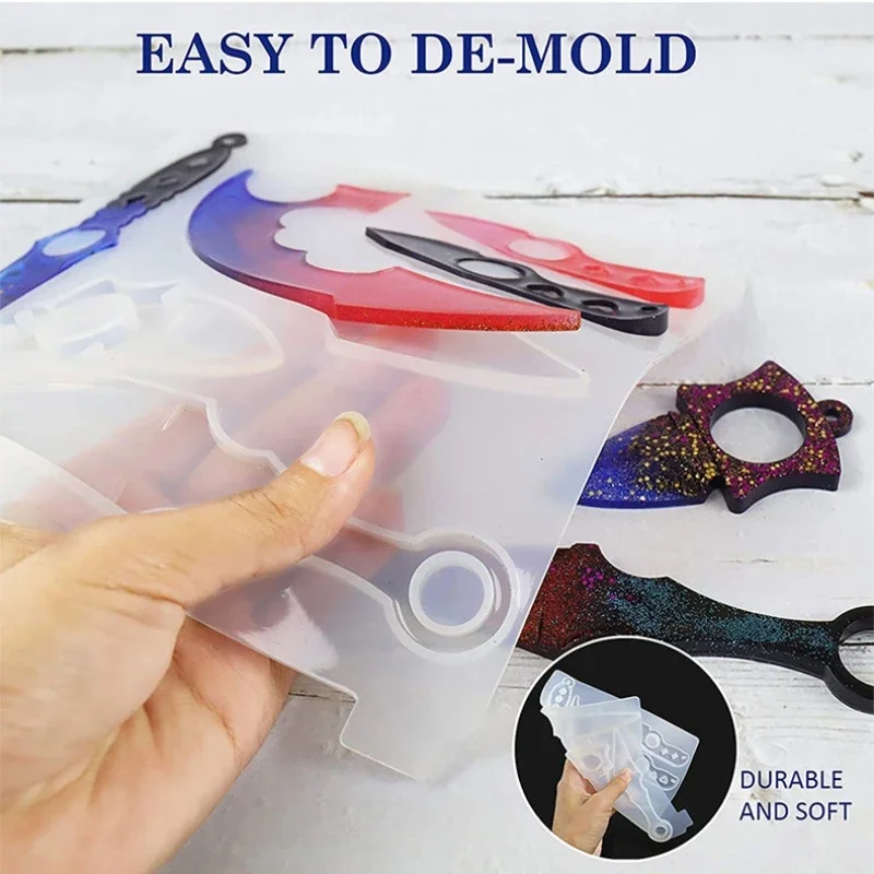DIY cetakan Resin epoksi kristal gantungan kunci tempat jari pisau pertahanan cermin cetakan silikon untuk Resin