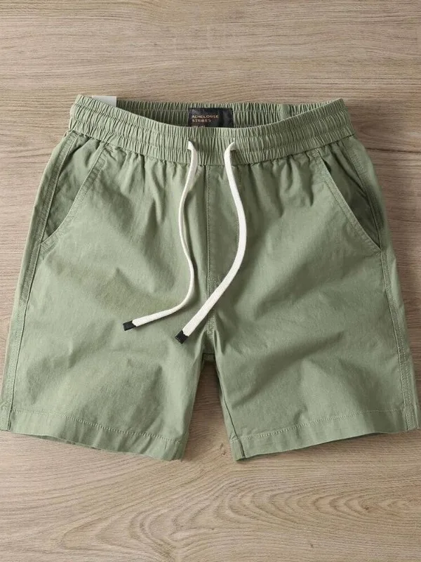 Summer Men's Casual Sports Shorts Loose Elastic Waist Four-Fifths Length Washed Outdoor Wear Youth Fashion Basic  Color