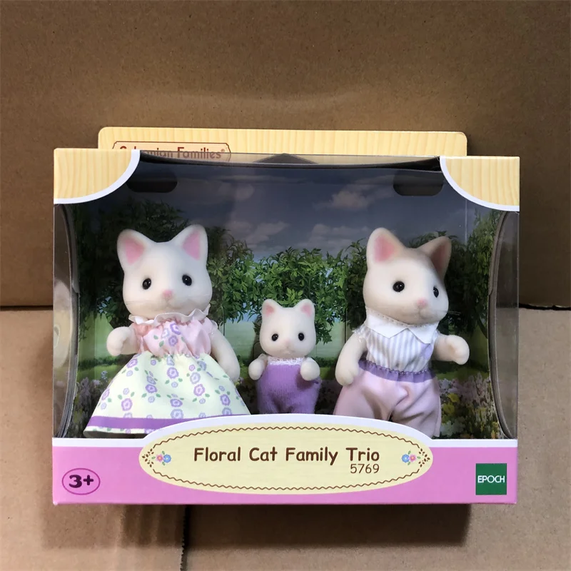 Sylvanian Families Anime Girl Figures Calico critters Furniture Set floral cat family trio