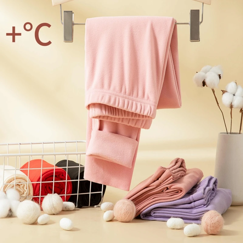 Women's Double-Sided Fleece Lined High Waist Thickened Long Pants Autumn Winter Warm Underwear Cotton Lined Trousers