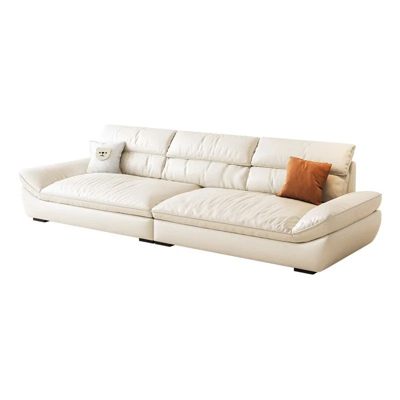 

Sailing sofa super wide French cream style light luxury living room small apartment straight row leather sofa