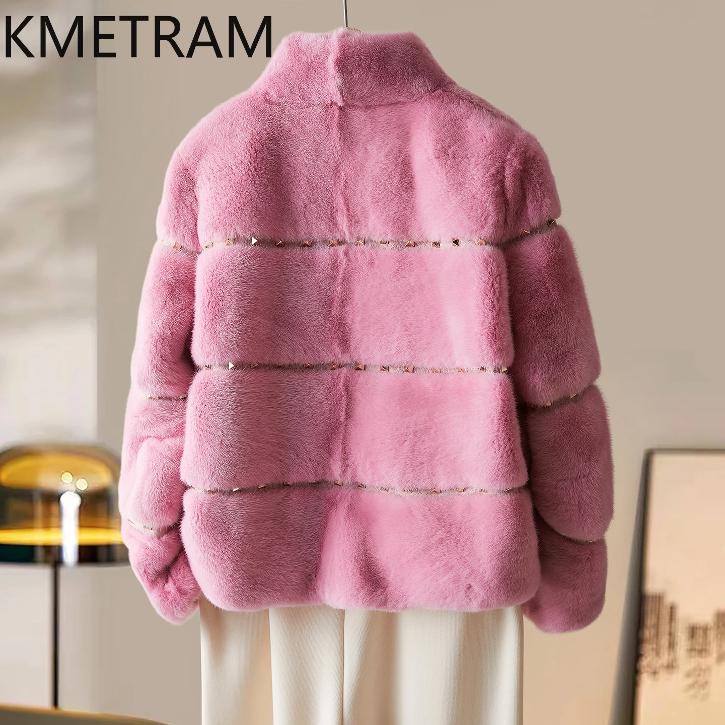 معطف فرو المنك الطبيعي بالكامل 100% من KMETRAM جاكيت نسائي فاخر قصير وردي من الفرو الحقيقي جديد في ملابس خارجية ملابس شتوية 2025 روشبا #2