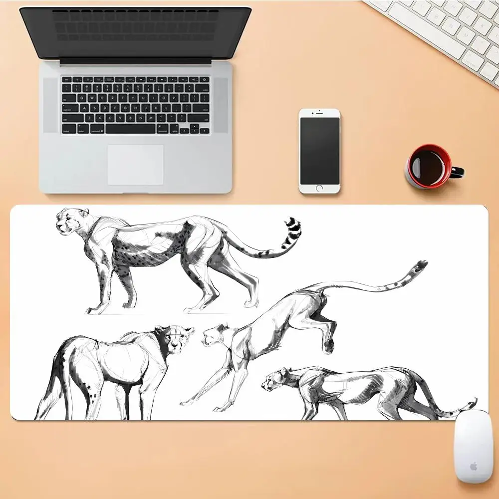 

Sketch Of Leopards Mouse Pad Desk Mouse Pad Cute HD Desk Pad Extended Gaming Keyboard Mats Large XXL Gamer Mousepad 90x40