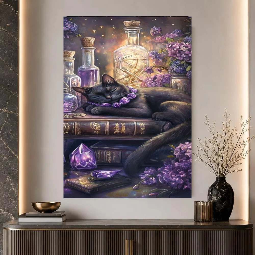 Peaceful Sleeping Cat with Flowers Jigsaw Puzzles Wall Decor 500/1000/1200/2000 PCS Home Decor for Living Room Bedroom Gift
