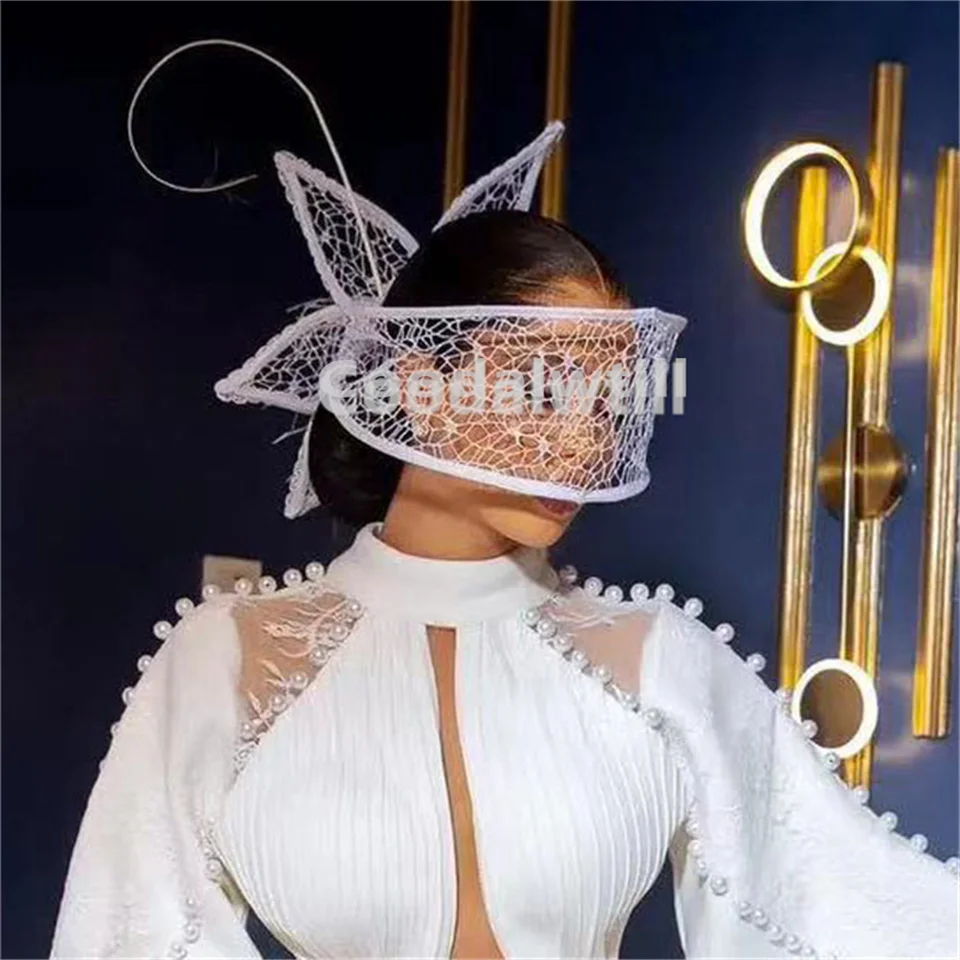 NWT DRAMATIC WHITE FASCINATOR HEADPIECE Needzo White Fascinator for Women, Derby, Church, and Tea  main image 4