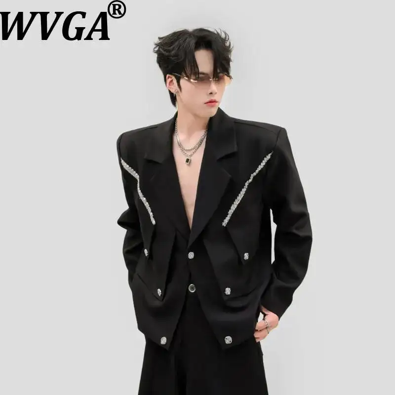 WVGA Spring Autumn New Men High-end Layered Patchwork Trendy Blazer Stylish Button Decoration Niche Casual Short Coat Ins W26282