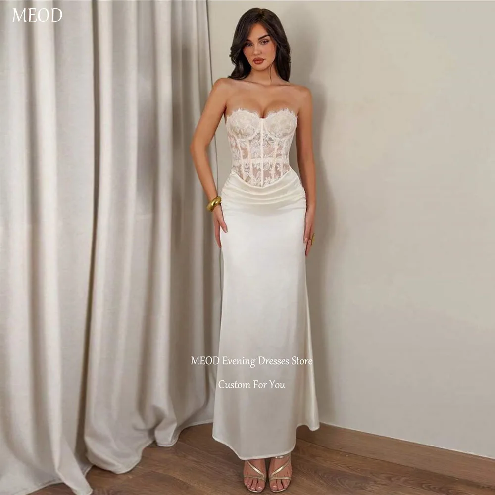 

MEOD Sweetheart Mermaid Wedding Dresses Sleeveless Vestido De Novia Lace Appliques Floor Length Mini Wedding Gown Customized