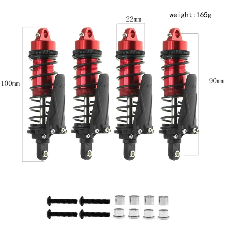 Amortiguador de Metal para coche a control remoto, 4 piezas, agujero a agujero, 90Mm, para 1/10 RC Crawler Car Trx-4 TRX4 Axial SCX10II D90 CC01