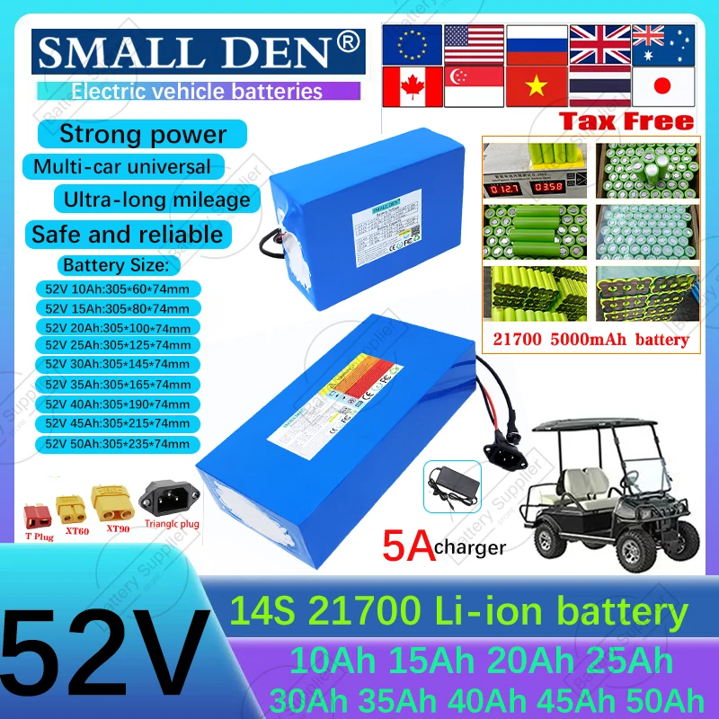 

52V 40Ah 45Ah 50Ah 35Ah 30Ah 25Ah 20Ah 15Ah 10Ah New 21700 Lithium battery pack 0-2000W High power For power tools Add 5Acharger
