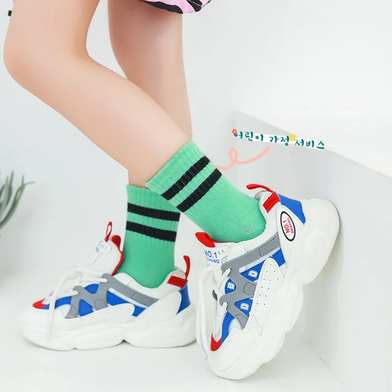 1-12 Yrs Children Socks Candy Color Breathable Cotton Boys Girls Sports Socks Black Strips Spring and Autumn Students Tube Socks