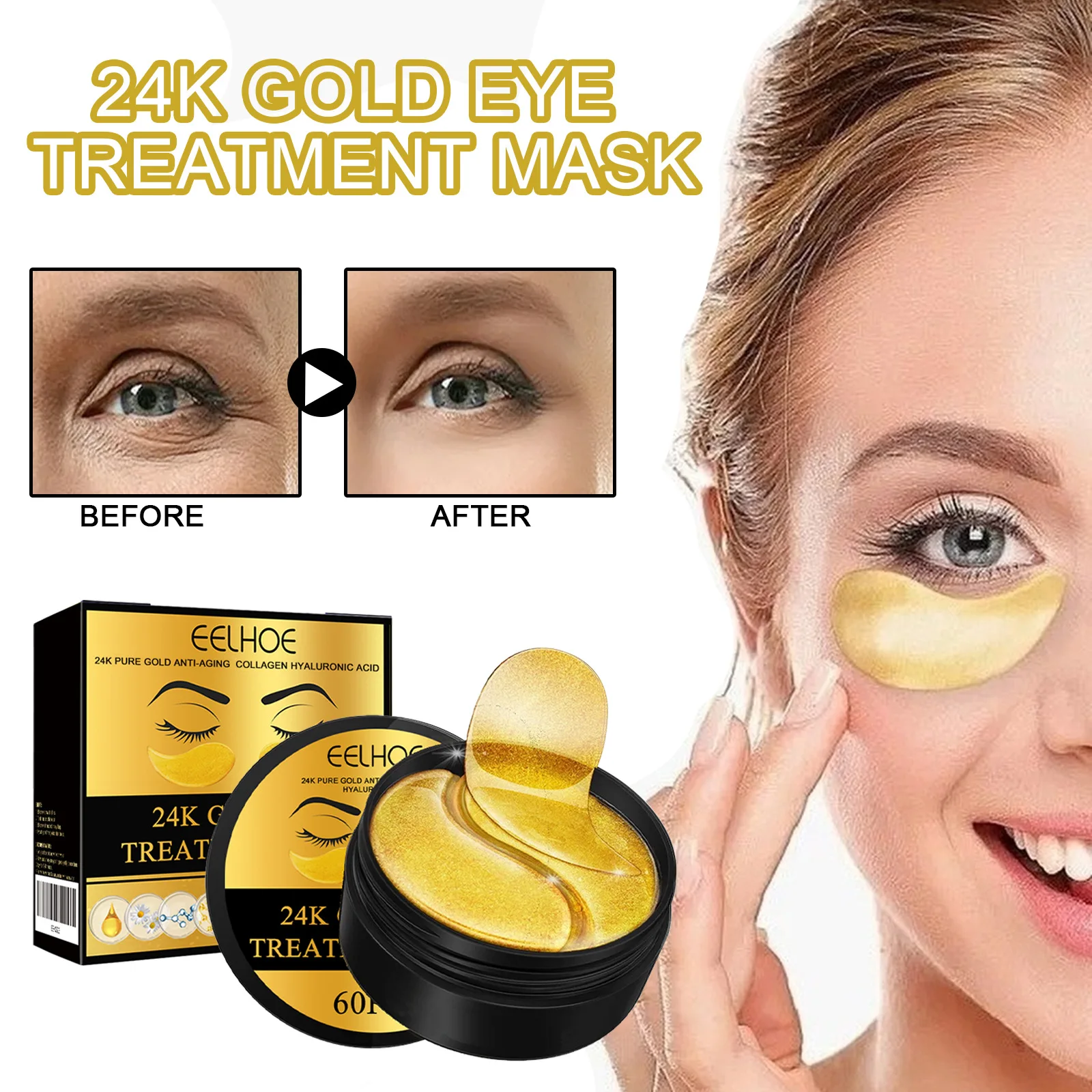 

24K Gold Eye Treatment Mask Moisturize Serum Firming Eye Patches Nourishing Lifting Increase Elasticity Reduces Fine Lines Care