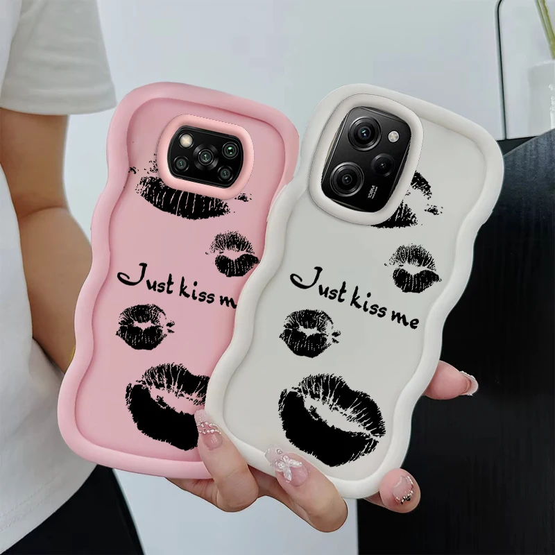 قبلني الشفاه موضة موجة جراب هاتف ل Xiaomi 14T POCO C50 C51 C55 C65 X3 X5 X6 X7 M6 Pro لينة واقية معكرون غطاء