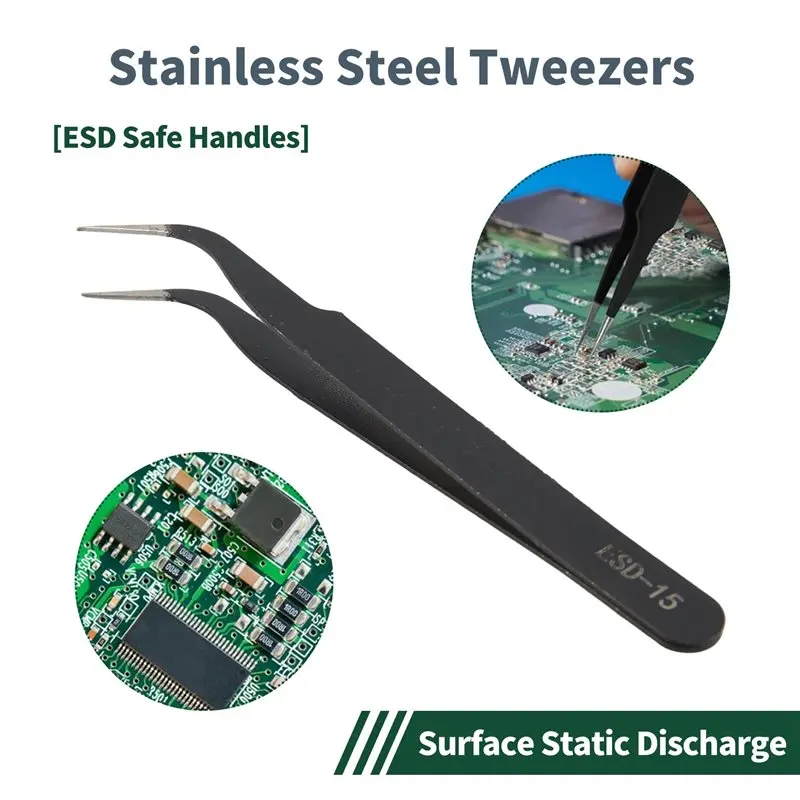 ABGE-Precision Tweezers Set,Upgraded Anti-Static Stainless Steel Tweezers, For Electronics Repair, Model Building