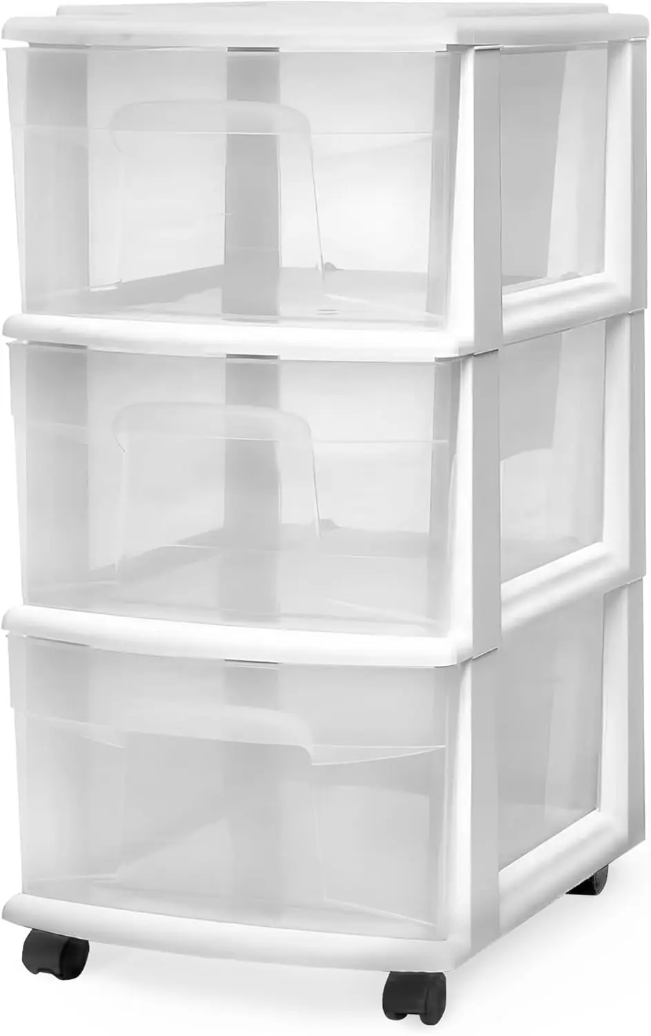 

3-Tier Rolling Drawer Cart with Removable Wheels & Clear Bins, White Frame Mobile Organizer for Any Room